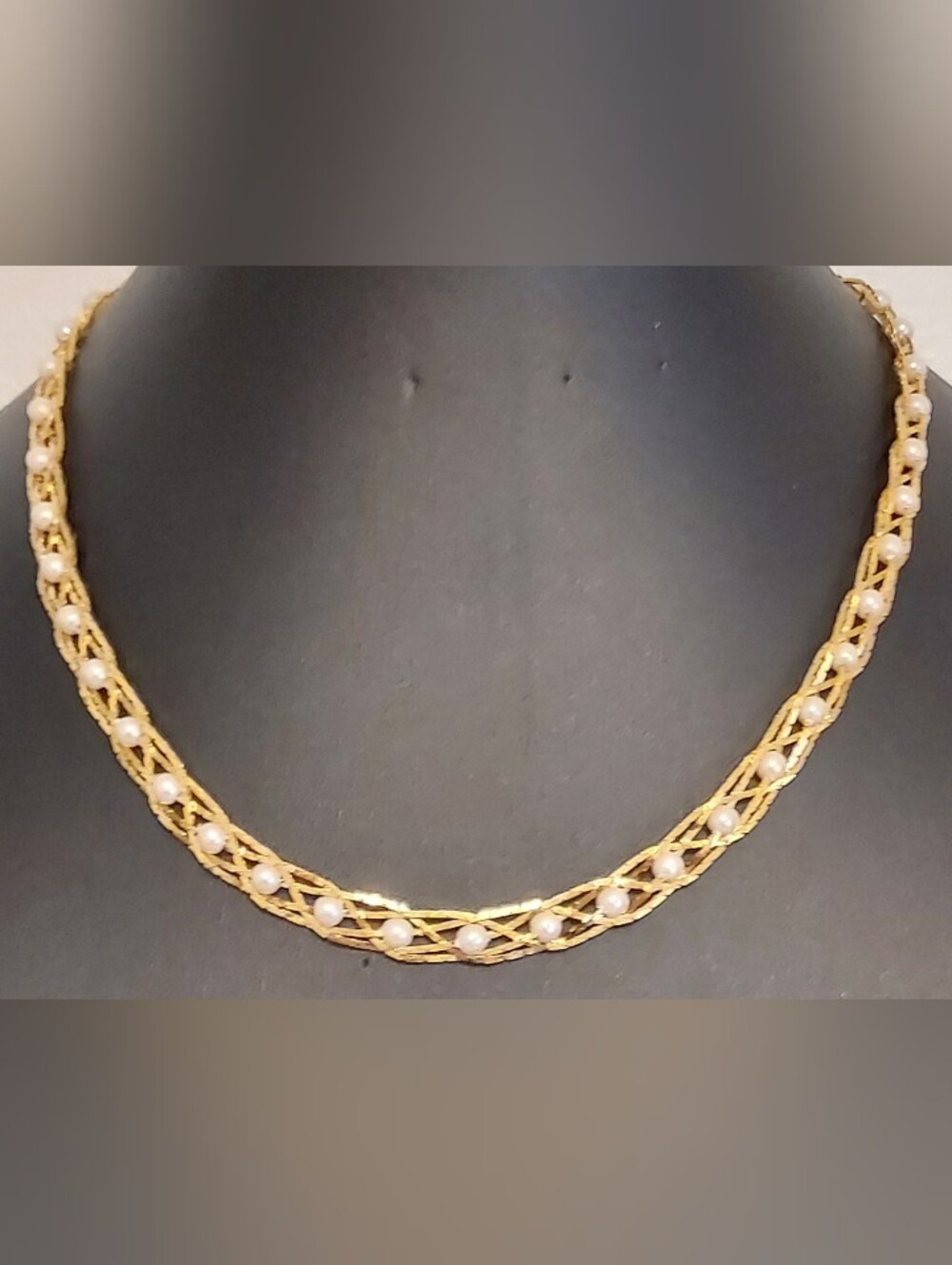 Vintage Avon Pearlesque Treasures Necklace 17in. Braided Goldtone Faux Pearls